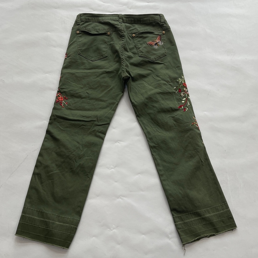 V Christina Olive Green Pants Colorful Floral &
Butterfly Embroidery - Picture 3 of 3